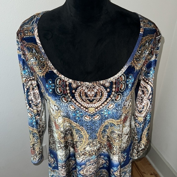 From The Heart Jaida soft velvet retro print dress tunic Sz L - Picture 2 of 7